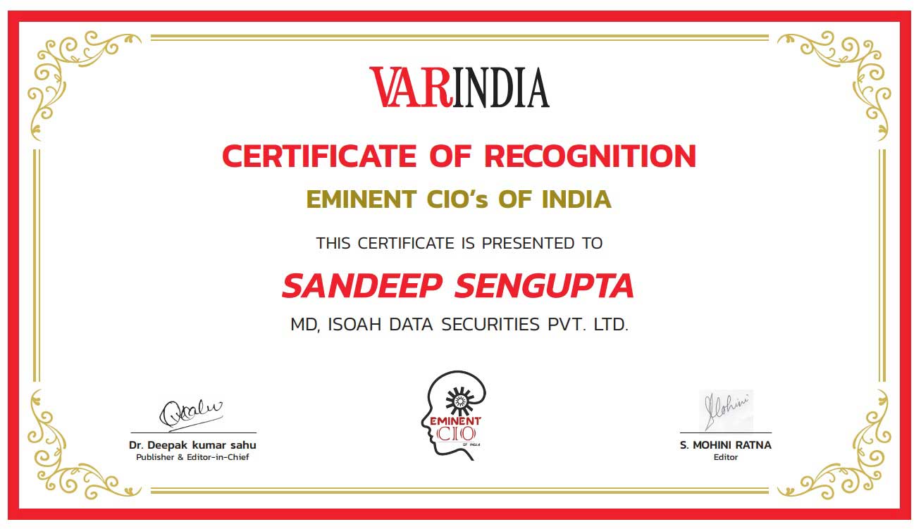 ISOAH Director Mr. Sandeep Sengupta awarded as Top 100 CIOs in India by VARINDIA. Announcement of Awards of Eminent CIOs of India (ECIO) at 18th Infotech Forum 2020