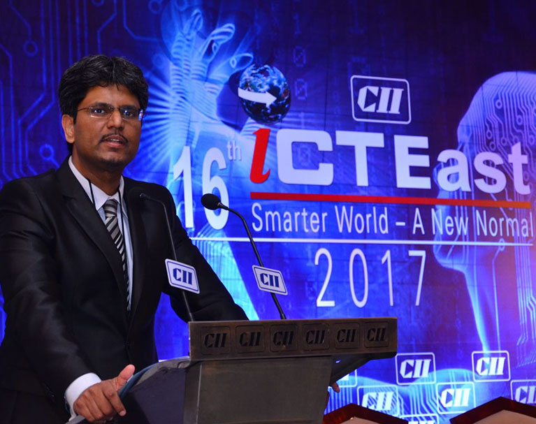 ISOAH director Sandeep Sengupta At CII ICT East 2017, talking about Cyber Security