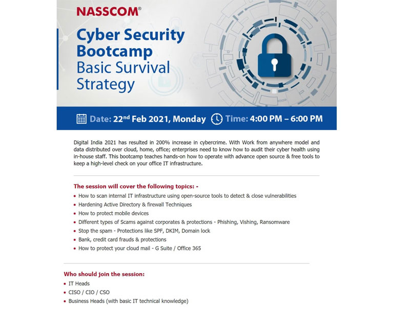 Nasscom Cyber Security Bootcamp - Basic Survival Strategy